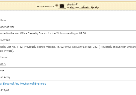 Casualty list no 1152 - Recording chage to REME